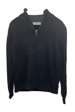 Oscar de la Renta Black Cotton Ribbed Quarter-Zip Pullover